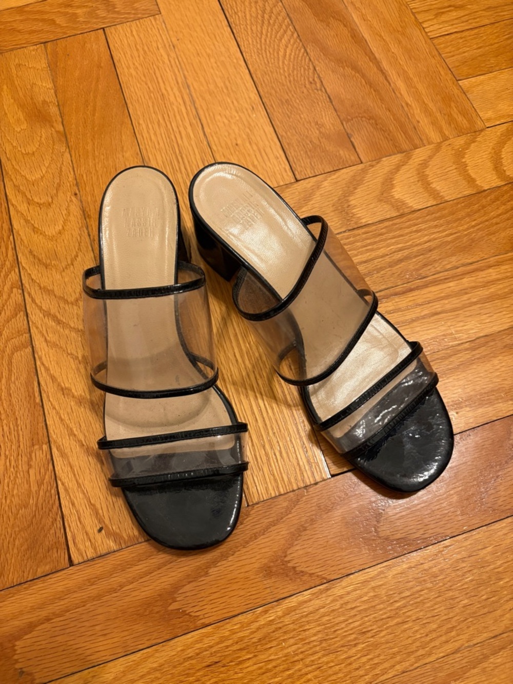 Maryam Nassir Zadeh Black and Clear Strappy Mule Heels